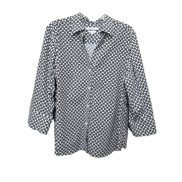 Foxcroft NYC Easy Care Pinpoint Stretch Chain Print Poplin Button-Up Shirt XXL - Picture 1 of 3